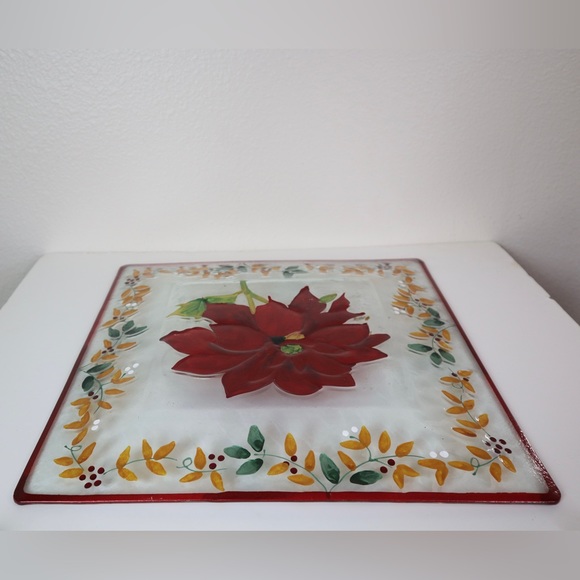 Vintage Gold Poinsettia Runner with Glass Plate - Picture 4 of 4